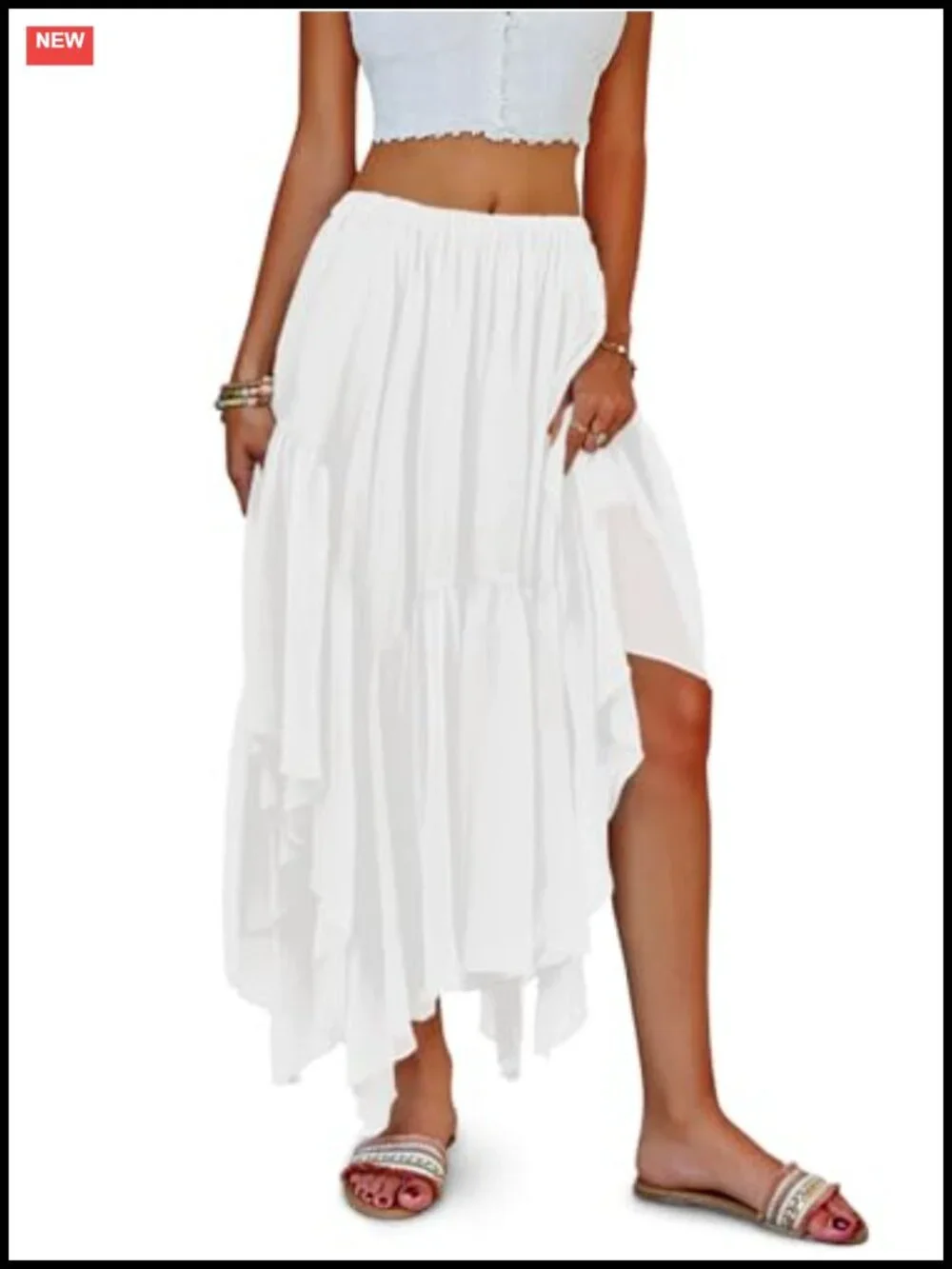 Bohemian Asymmetric Flowy Maxi Skirt with Ruffle Hem